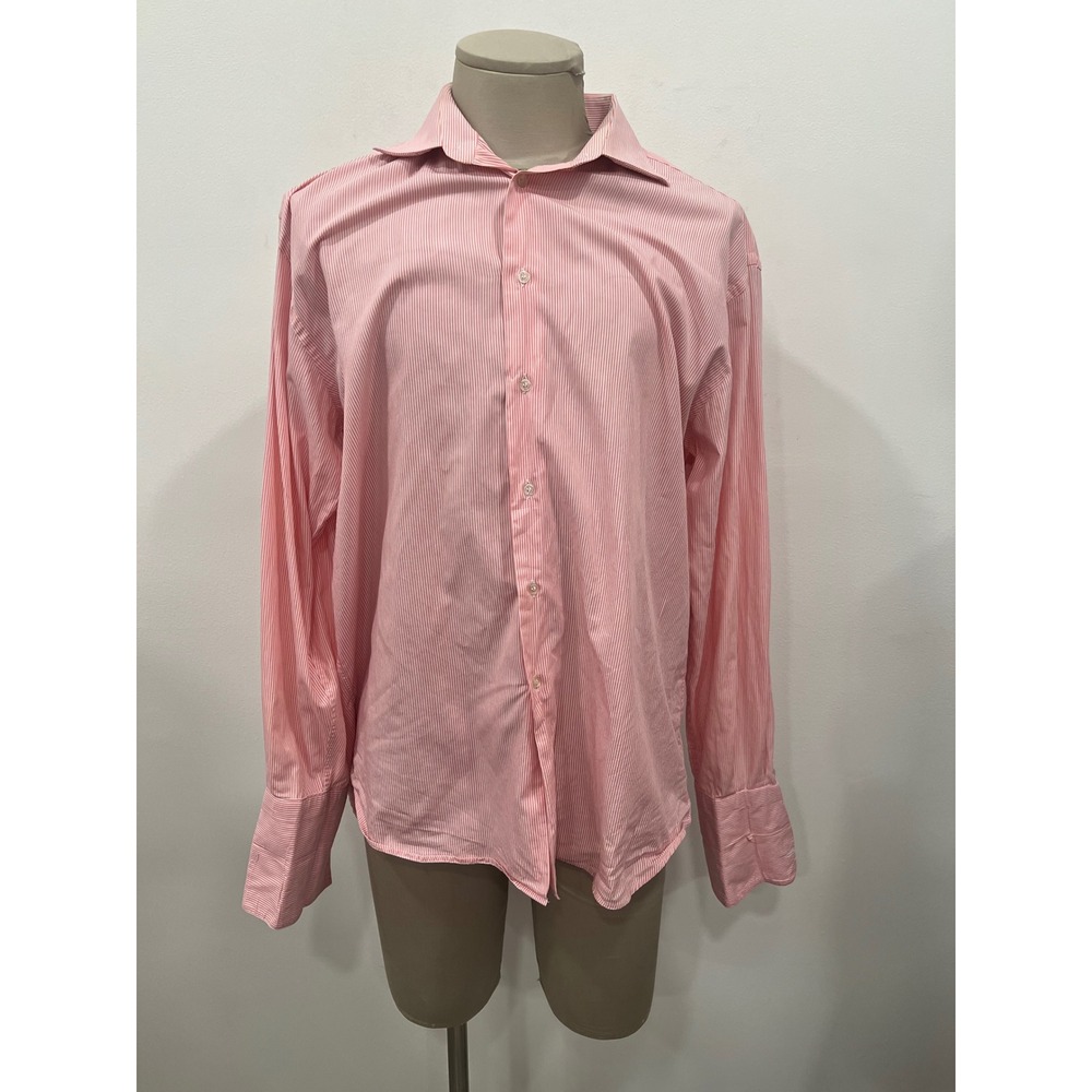 Brandolini Shirt Men's XL Pink White Striped French Cuff Collared Button Down